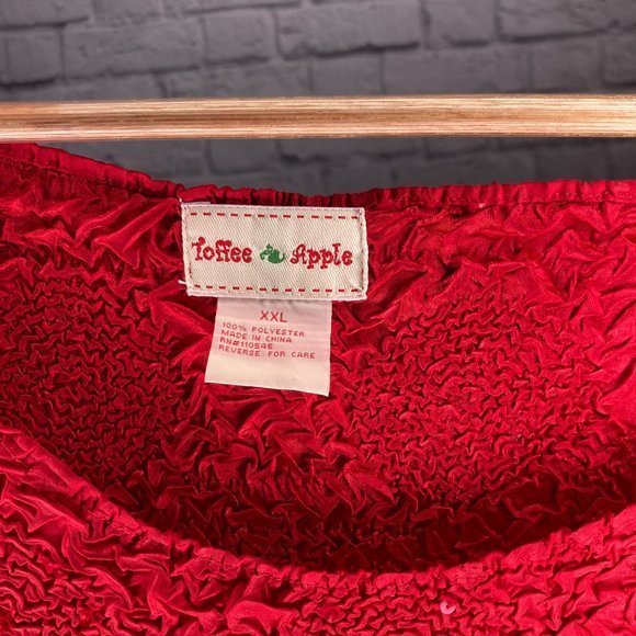 Toffee Apple XXL Red Sequin Embellished Crinkle‎ Pullover Shirt Top Blouse Plus - Picture 3 of 3